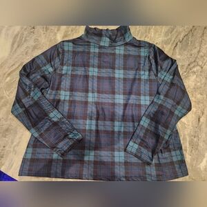 "NWT Pink Daisy 2X Plaid Long Sleeve Tunic Top Navy Teal Burgundy Stretch Plus"